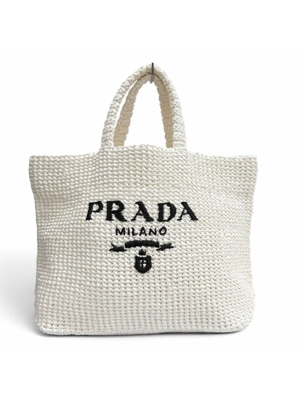 Prada Clochette Tote Bag Triangle Logo Design White